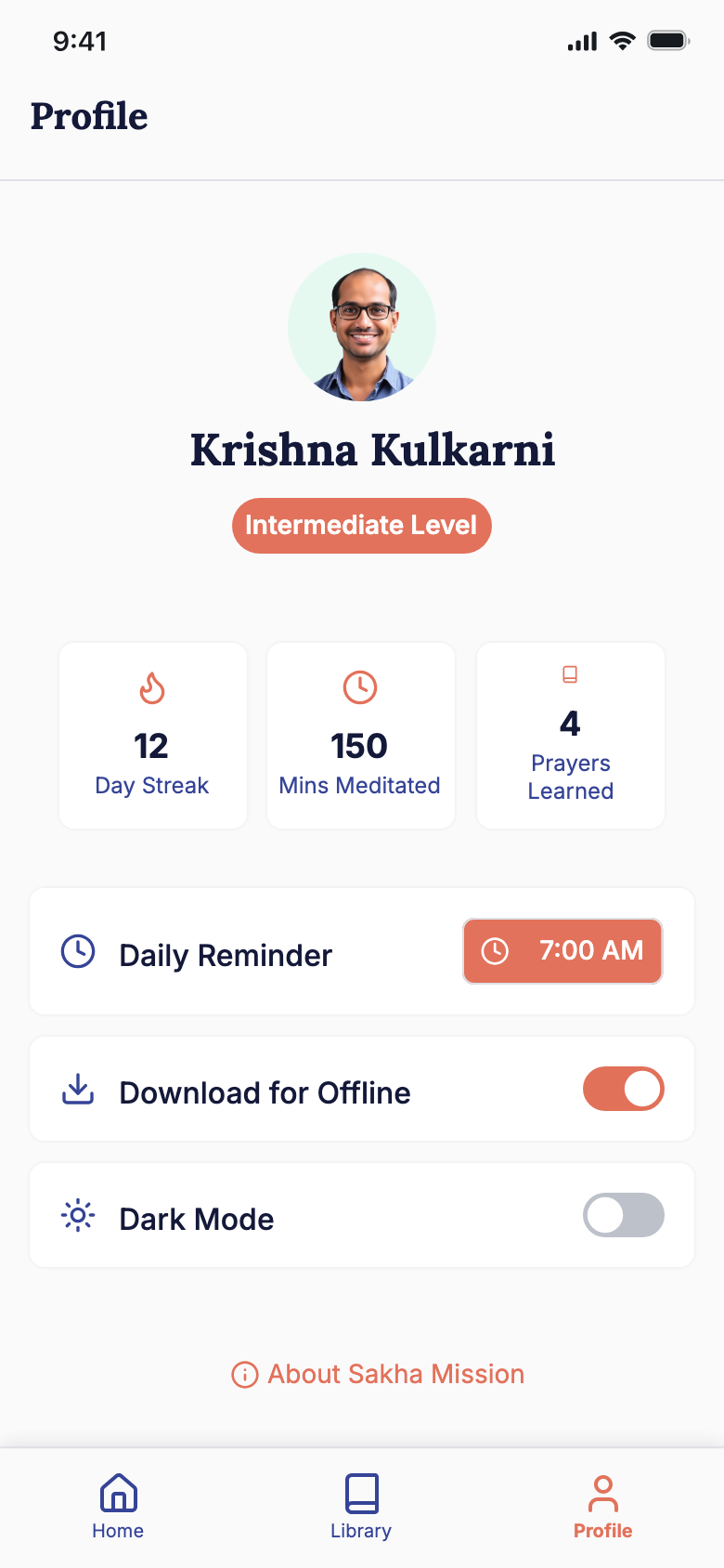 Prayer app Screens - Profile & Settings